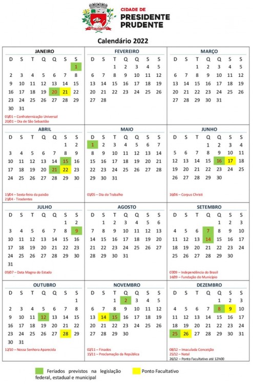 Feriados e pontos facultativos de 2022: veja o calendário